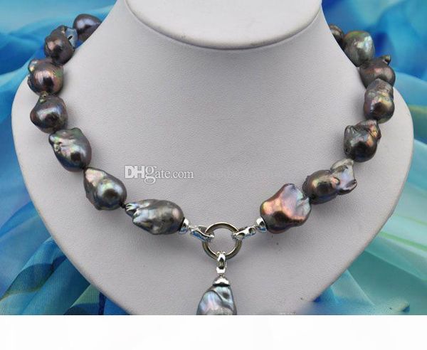 

buy pearl jewelry rare 18" 25mm baroque black keshi reborn pearl necklace pendant, Silver