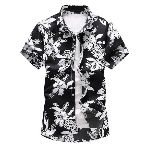 

hawaiian shirt camisa casual blouse men blue red black large size -7xl floral plant mens shirt short sleeve summer dress flower, White;black