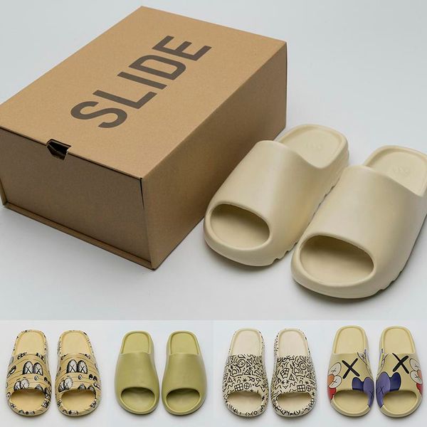 

kanye west slides graffiti bone resin desert sand rubber slippers summer brown flat men women beach foam runner designer slippers size 36-45, Black