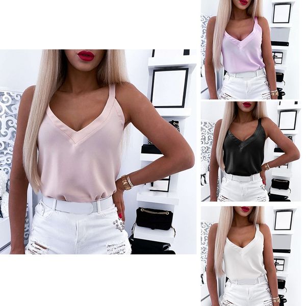 

women's tanks & camis summer solid color sleeveless v-neck loose camisole top, White