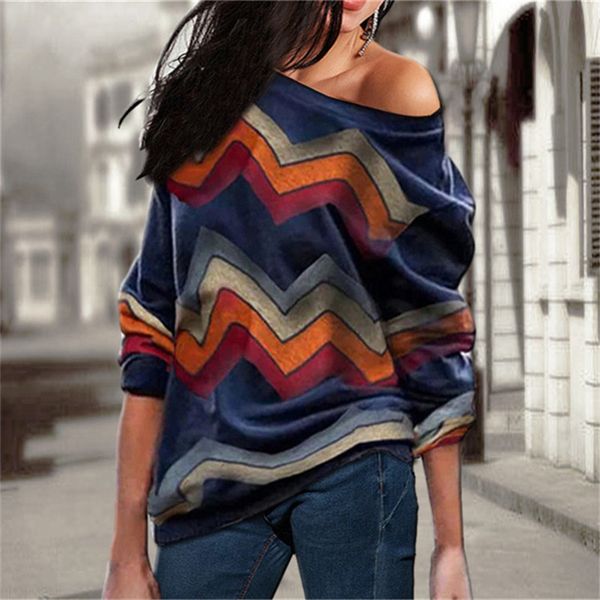 

women's blouses & shirts vinatge striepd print shirt off shoulder long sleeve blouse 2021 spring casual knitted tunic pullover jum, White