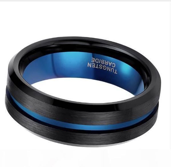 

tigrade 8mm blue&black men ring fashion blue line tungsten ring wedding engagement tungsten carbide rings for men jewelry, Silver