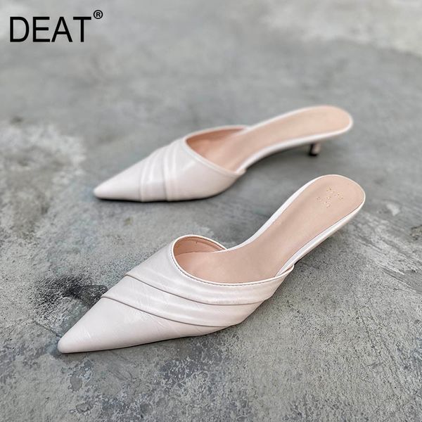 

deat] 2020 pointed toe shallow pleated simple new spring summer thin heels outside slippers women shoes fashion tide 10g035, Black