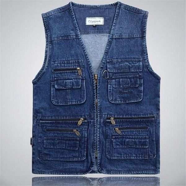 

plus large size 3xl 4xl 5xl men's spring and autumn multi-pocket denim vest pgraphy casual coat vest plus size, Black;white