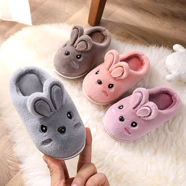 

2020 new winter kids slippers cartoon toddler girls flip flop plush slides baby boys indoor shoes warm house children slippers, Black;grey