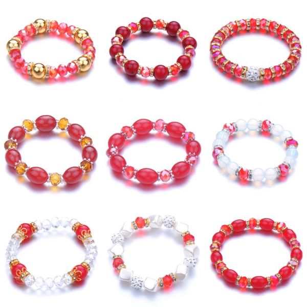 

fashion red natural stone bead men women stretch bangle bracelet round minimalist party business hand jewelry, Black