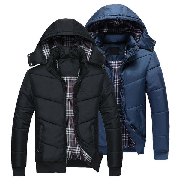 

men's new casual cotton padded men's winter padded jacket parkas winter hooded coat down cotton suit windbreaker, Black