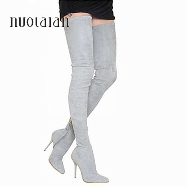 

2020 brand autumn winter women boots long stretch slim thigh high boots fashion over the knee boots high heels shoes woman, Black