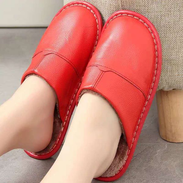 

spring and autumn home leather cool slipper men's women's household indoor couples anti-slip soft-sole household leather slipper, Black