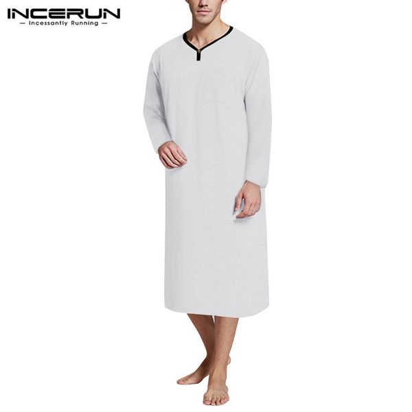 

man pockets dress nightgown autumn homwear blouse incerun mens pachwork sleep robes long sleeve v neck comfy pajamas robe s-5xl, Black;brown