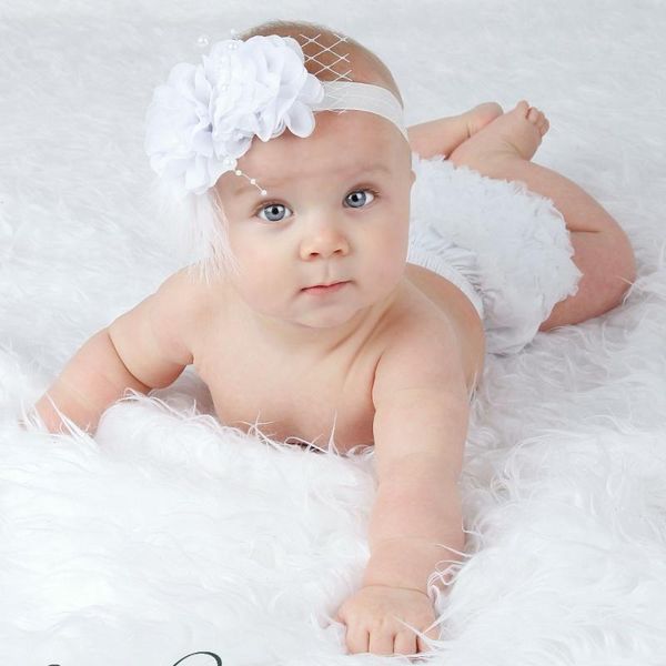 

christmas flores de tela feather pearls headband 2pcs/pack fabric flowers elastic baby girl cloth hair accessories kidocheese, Slivery;white