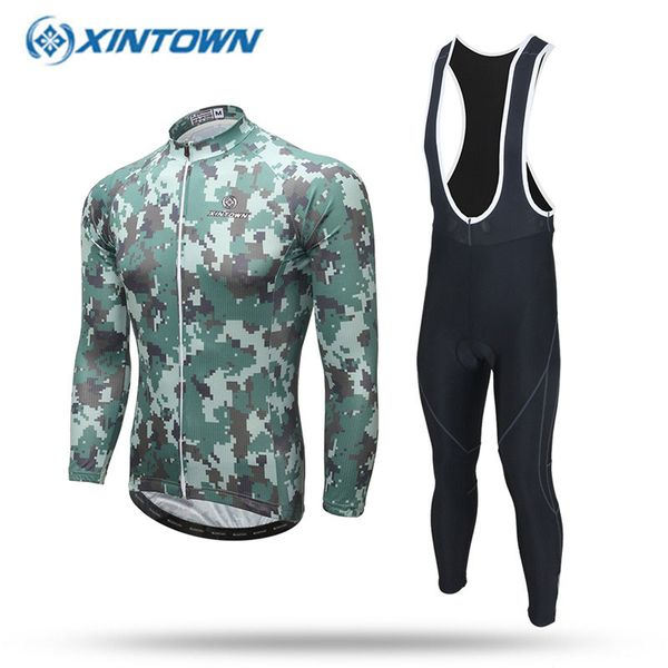 

2020 camouflage 6colors cycling jersey set long sleeve men women bicycle clothes mtb racing gel pad pants maillot ropa ciclismo, Black;blue