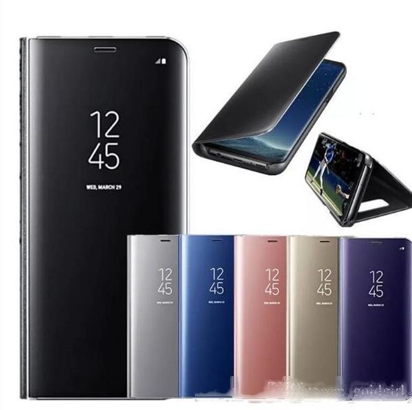 

clear viewing standing cover holder case electroplate clear smart kickstand mirror view flip for samsung galaxy s8 plus s6 s7 edge note 8