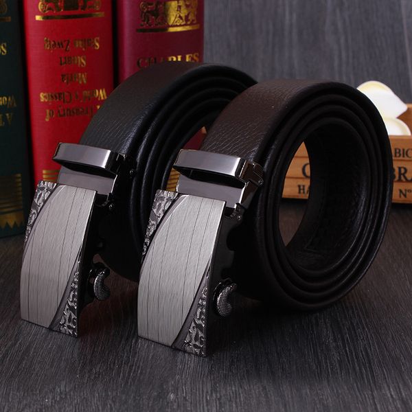 

business men's automatic buckle leather belt men's lychee leather belt, Black;brown
