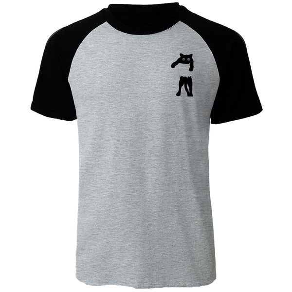 

2019 summer raglan men's t-shirts fashion new men funny cat in pocket printed t shirts casual cotton t-shirt loose tees