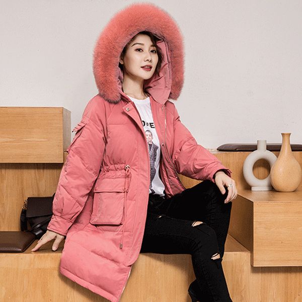 

2020 winter new down parkas jacket women's long thickened big fur collar hooded coat jacket thick warm woman parkas, Black