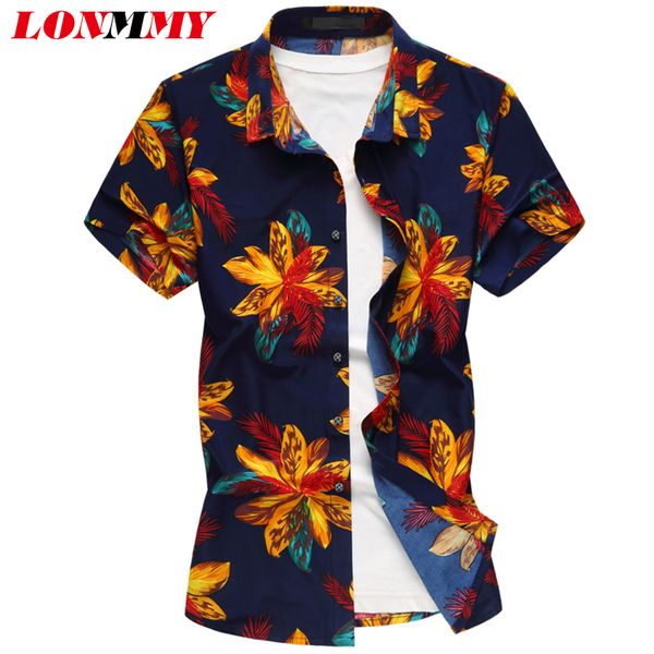 

lonmmy mens hawaiian shirt male casual camisa masculina printed beach shirts floral short sleeve blouses flower new 2020 summer, White;black