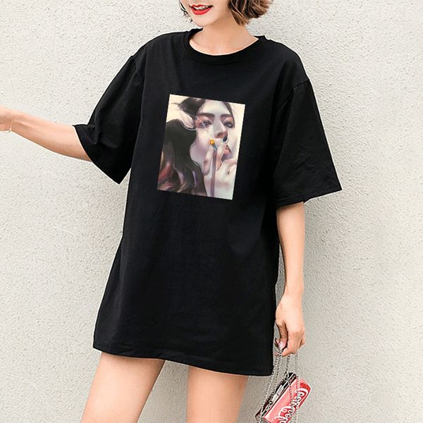 

new diy t-shirts girls fashion casual t-shirts with a smoking girl pattern fashion simple styles short sleeves breathable comfortable