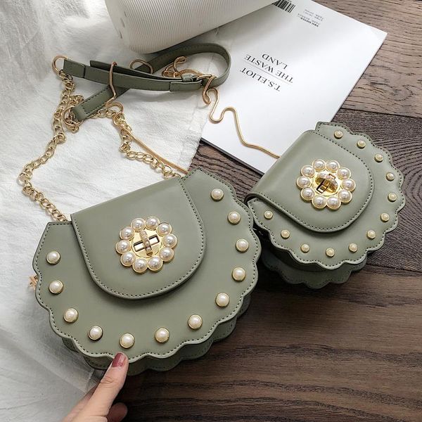 

2020 summer new saddle bag pu leather flip bag women's designer handbag pearl lock chain shoulder messenger bags
