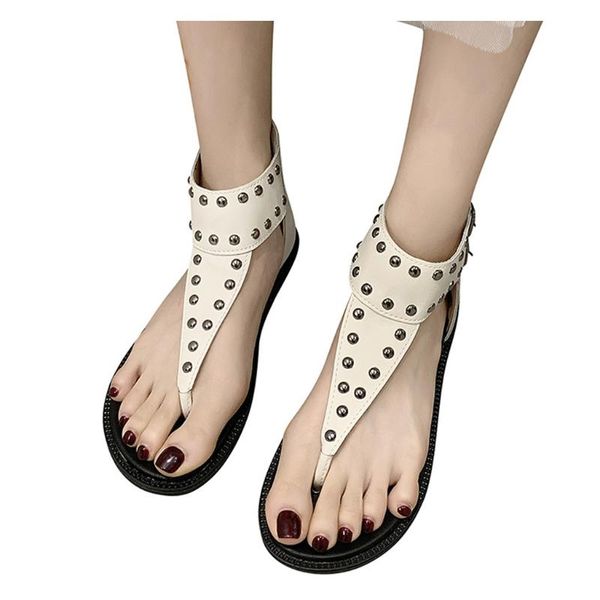 

sagace summer new ladies sandals clip toe belt buckle flat heel rivets breathable roman beach women sandals 2020, Black