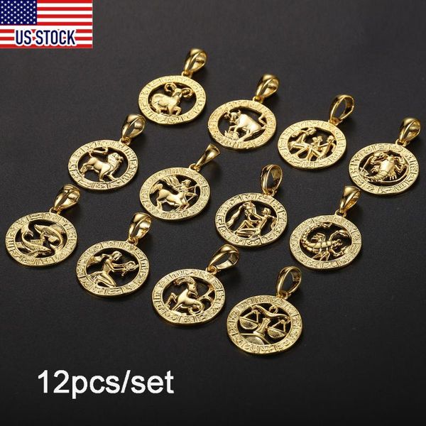 

12pcs/set pendant for womens girls 12 zodiac sign constellation leo taurus gold filled round jewelry dropship wholesale gpm24us, Silver