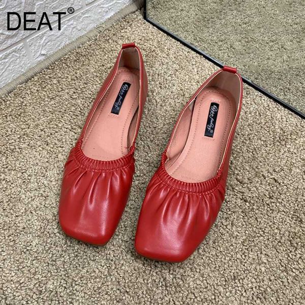 

deat] 2020 square toe shallow pleated soft leather colour comfortable single flat shoes women new spring autumn tide 10i555, Black