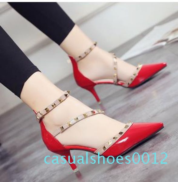 

fashion new summer women's sandals shoes sandale thin heel high heels open toe sandals woman rivet shoes size 34-40 c12, Black