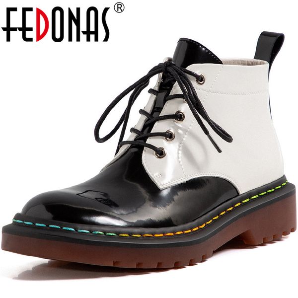 

fedonas mixed colors shoes woman 2020 fashion genuine leather chunky heels boots for women party wedding working ankle boots, Black