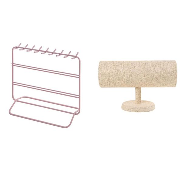 

braided headband display chain watch t-bar rack beige & iron art pink makeup organizer jewelry box, Pink;blue