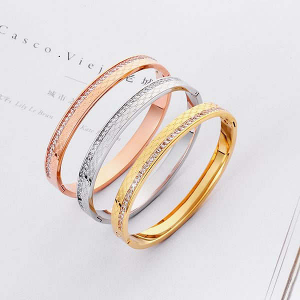 

fashion titanium stainless steel cubic zircon bangle for women korean opened cuff crystal bracelet and bangles accesorios mujer, Black