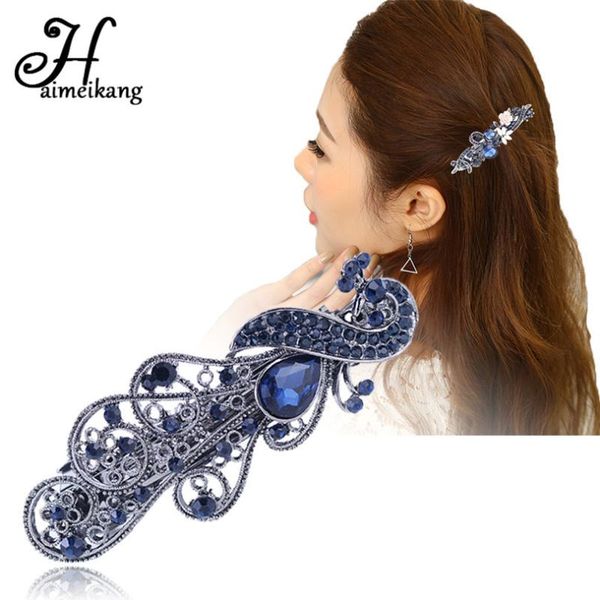 

haimeikang princess flower hairpins fashion blue crystal peacock barrette hair clip women headwear hair accessories