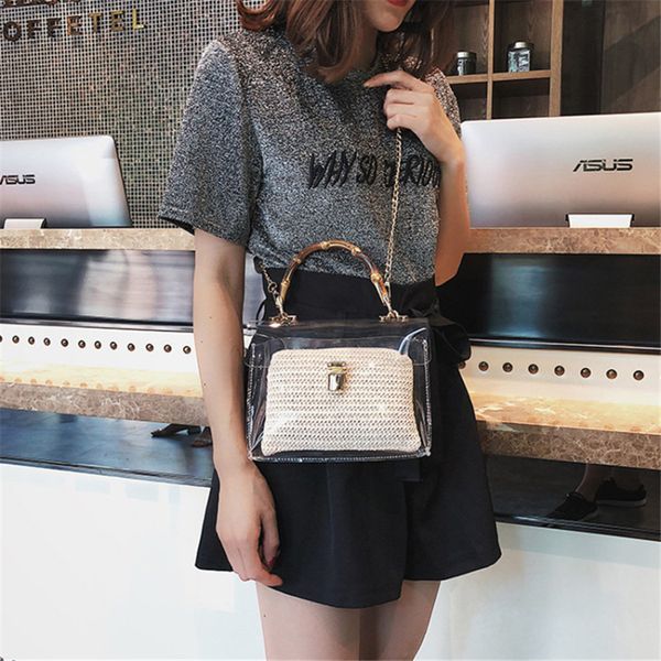 

transparent bag for women 2020 handbag with bamboo handle summer small chain crossbody bags ladies straw beach bags new fashion