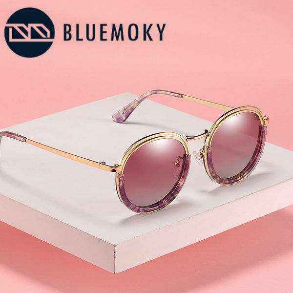 

sunglasses bluemoky alloy polarized round women driving anti-uv uv400 metal frame brand designe retro sun glasses, White;black