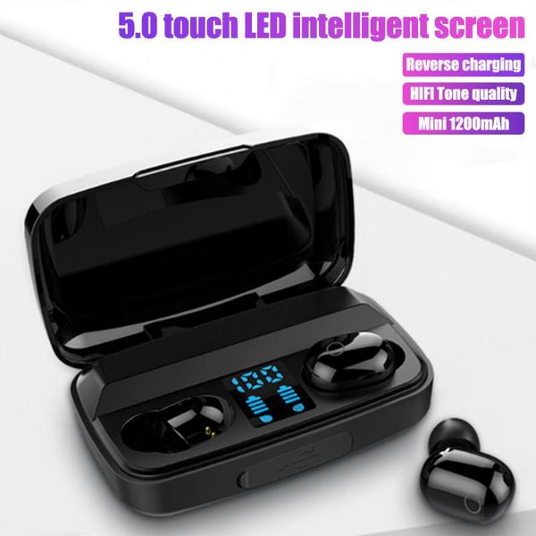 

new 2020 bluetooth earphones wireless headphones touch control led display with 1200mah charging case sport waterproof headset