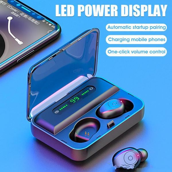 

cgjxsnew f9 -5 tws headphones bluetooth v5 .0 wireless earphone mini smart touching earbuds with led display 1200mah power bank headset and