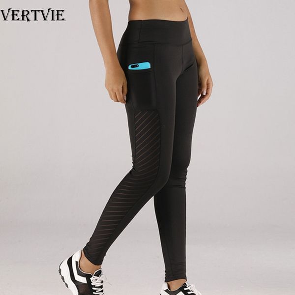 

vertvie полноразмерные йога бег поножи женщины фитнес-центр hip raise спорт pant black hollow mesh splice йога штаны с карманом, White;red
