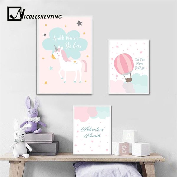 

baby girl nursery wall art canvas posters prints cartoon unicorn painting nordic kids decoration picture children bedroom decor