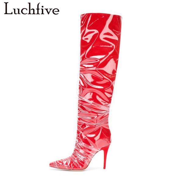 

2020 latest fashion ladies fetish shoes red red black slip on celebrity booties women stiletto heels knee high boots for ladies