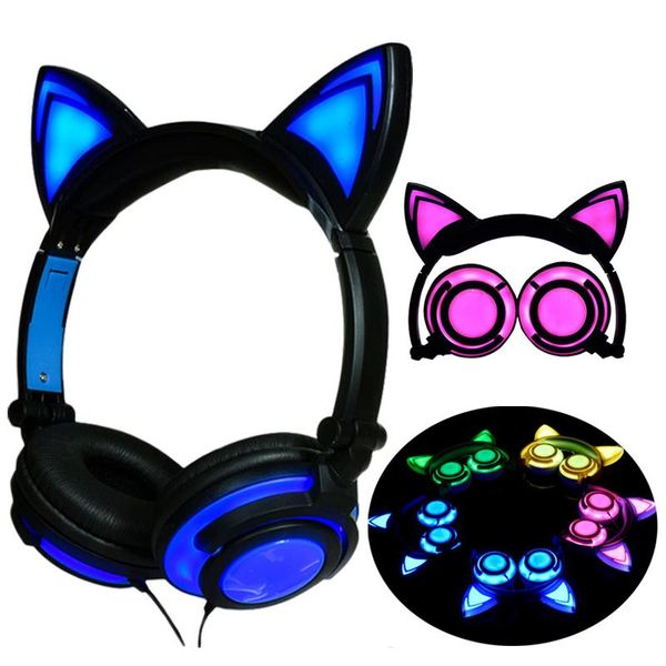 

cgjxsfoldable flashing glowing cute cat ear headphones gaming led music headset earphone rechargeable with led light for pc lapcomputer