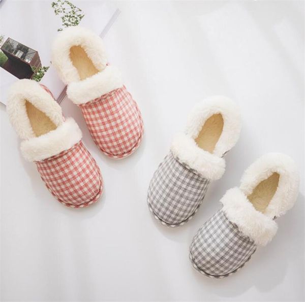 

winter warm home slippers ladies simple slippers comfortable soft slides casual plaid furry indoor slides cotton shoes, Black