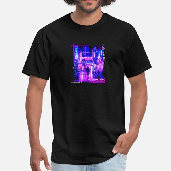 

cyber punk pink and blue city t shirt men printed cotton o neck standard gift funny summer pattern shirt