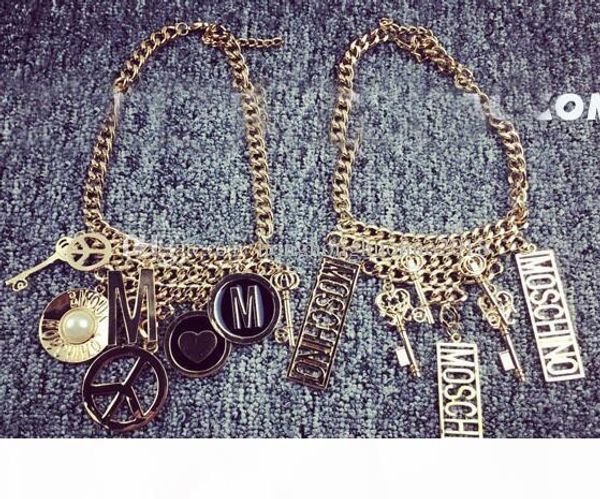 

new big name m* letter key necklace chain weight fashion accessories metal sense style short chain clavicle chain necklace, Golden;silver