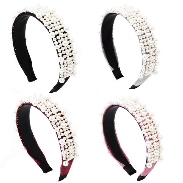 

charm lady headband faux pearl wide-brim hair band fashion wild women head hoop, Golden;silver