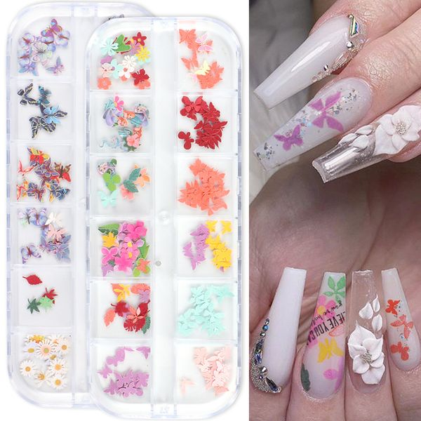 

mix 3d dried butterfly flower nail art decoration natural floral leaf nail stickers gel polish decorations jewelry manicure accessories, Black