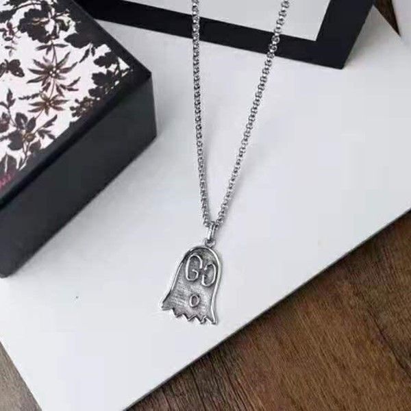 

new cartoon ghost designer jewelry double-sided couple models hip-hop designer necklace, Silver