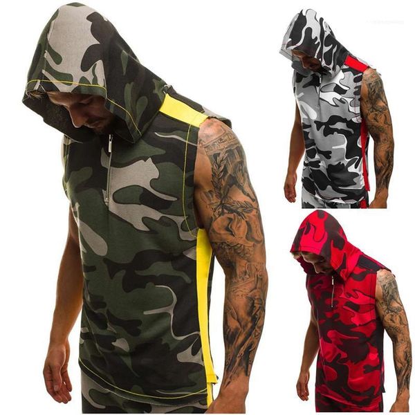 

mens sleeveless hoodies 3d print fitness sports vest mens zipper designer men casual clothes summer, Black