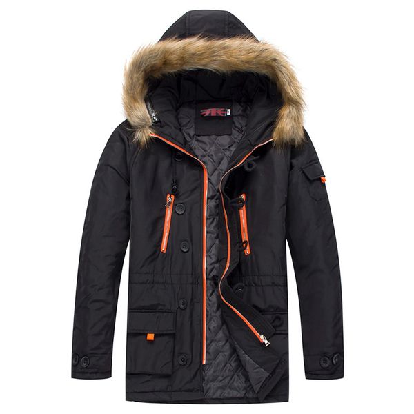 

winter warm jacket men padded parka man winter fur collar coat artificial fur big pockets medium-long thick parkas snowjacket, Black;brown