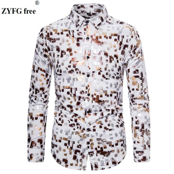 

men's casual shirts 2021 men turn-down collar mens long sleeve shirt slim fit deign plus size night club printing for, White;black
