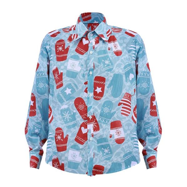 

women's blouses & shirts ishowtienda fashion women blouse turn-down neck christmas santa claus print long sleeve shirt blusas mujer de, White