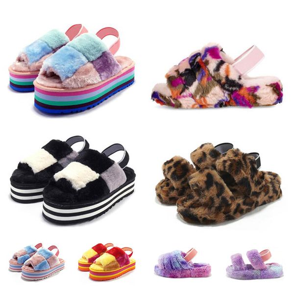 

womens slides slipper fur fuzzy fluff keep warm california aster mint winter sandals pure cotton ladies girl slippers, Black